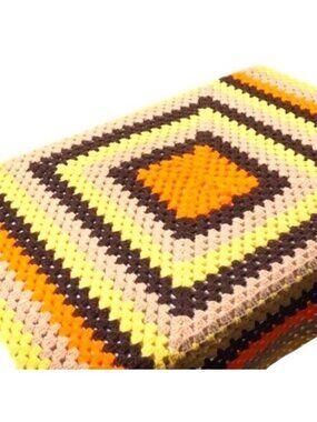 Vintage Hand Made Crochet Afghan Multi Color Blanket Throw 40" x 40"